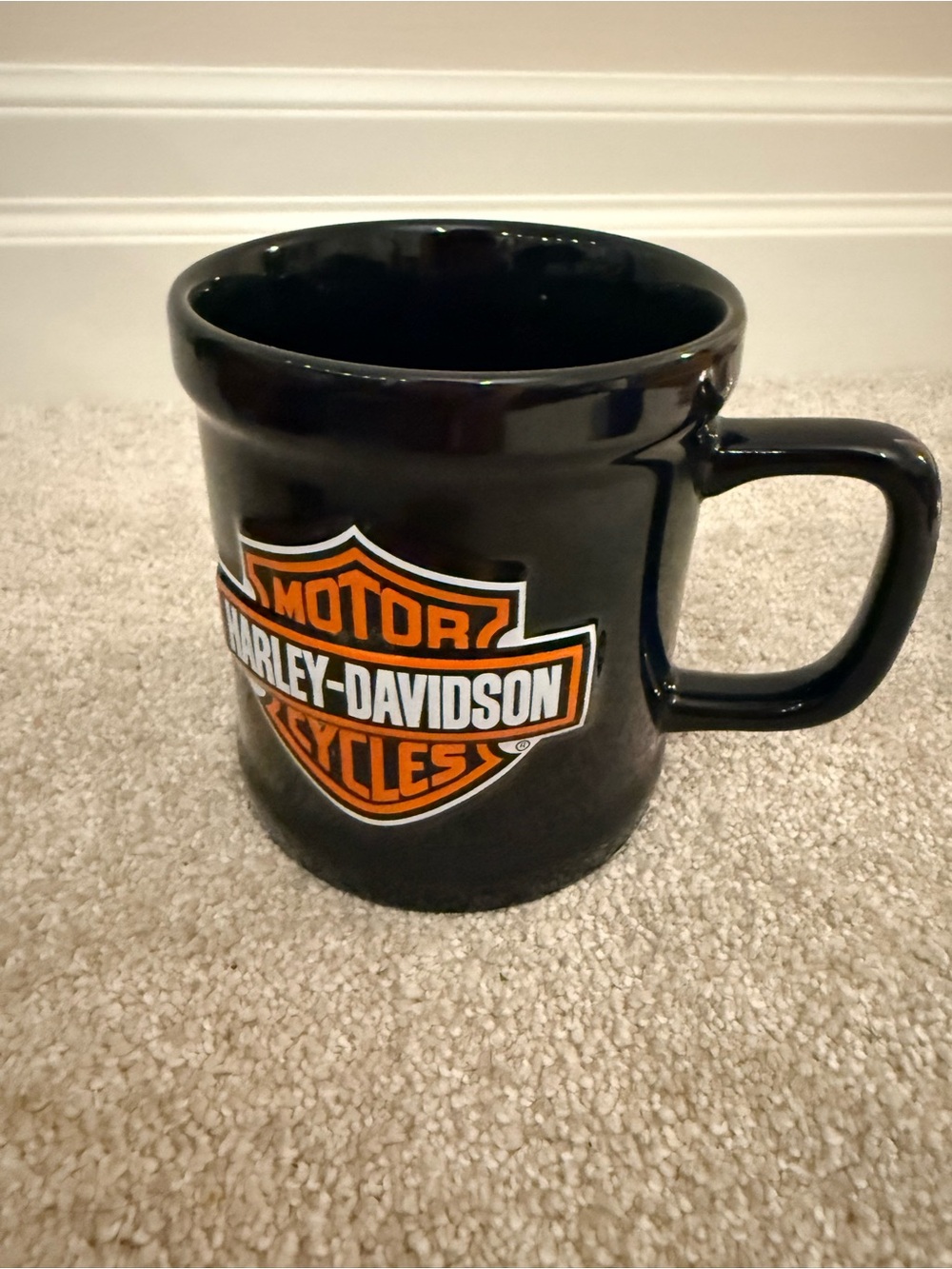 Harley-Davidson Black Mug with Orange and White Shield Logo